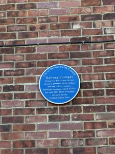 The plaque at Railway Cottages